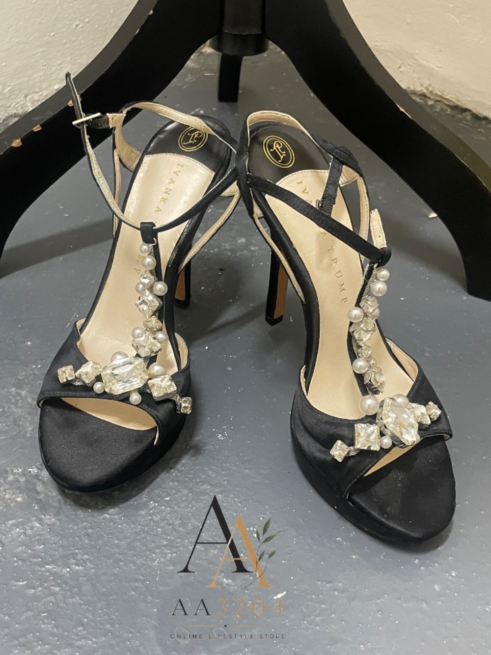 Ivanka Trump - Alluvia black satin evening sandals